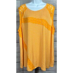 Cato 26/28W Striped Lace Trim Stretch Tank Top Plus Size Orange NWOT